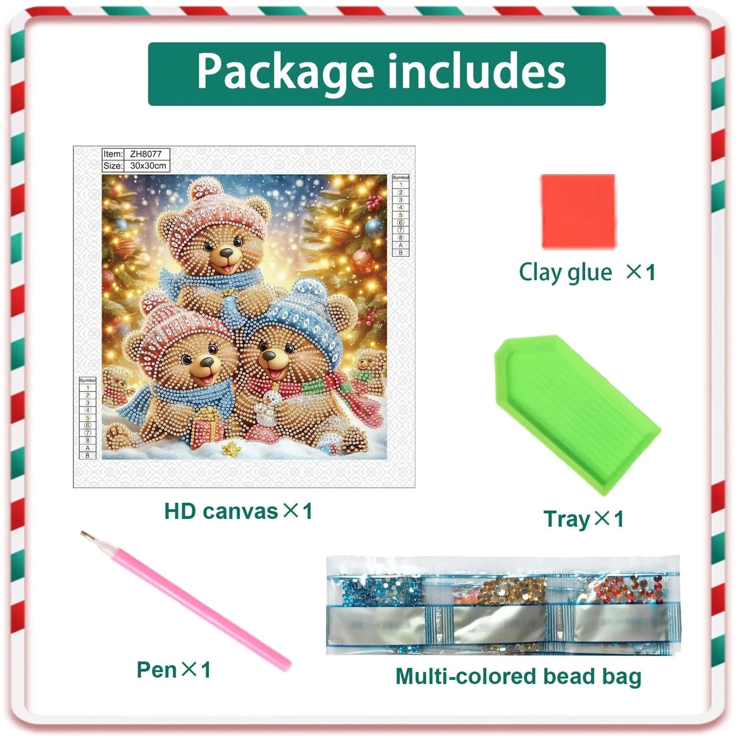 5DDpaints.com arts and crafts kit Christmas Bear Holiday Day Bear Joy Diamond Painting Kit - Partial Drills