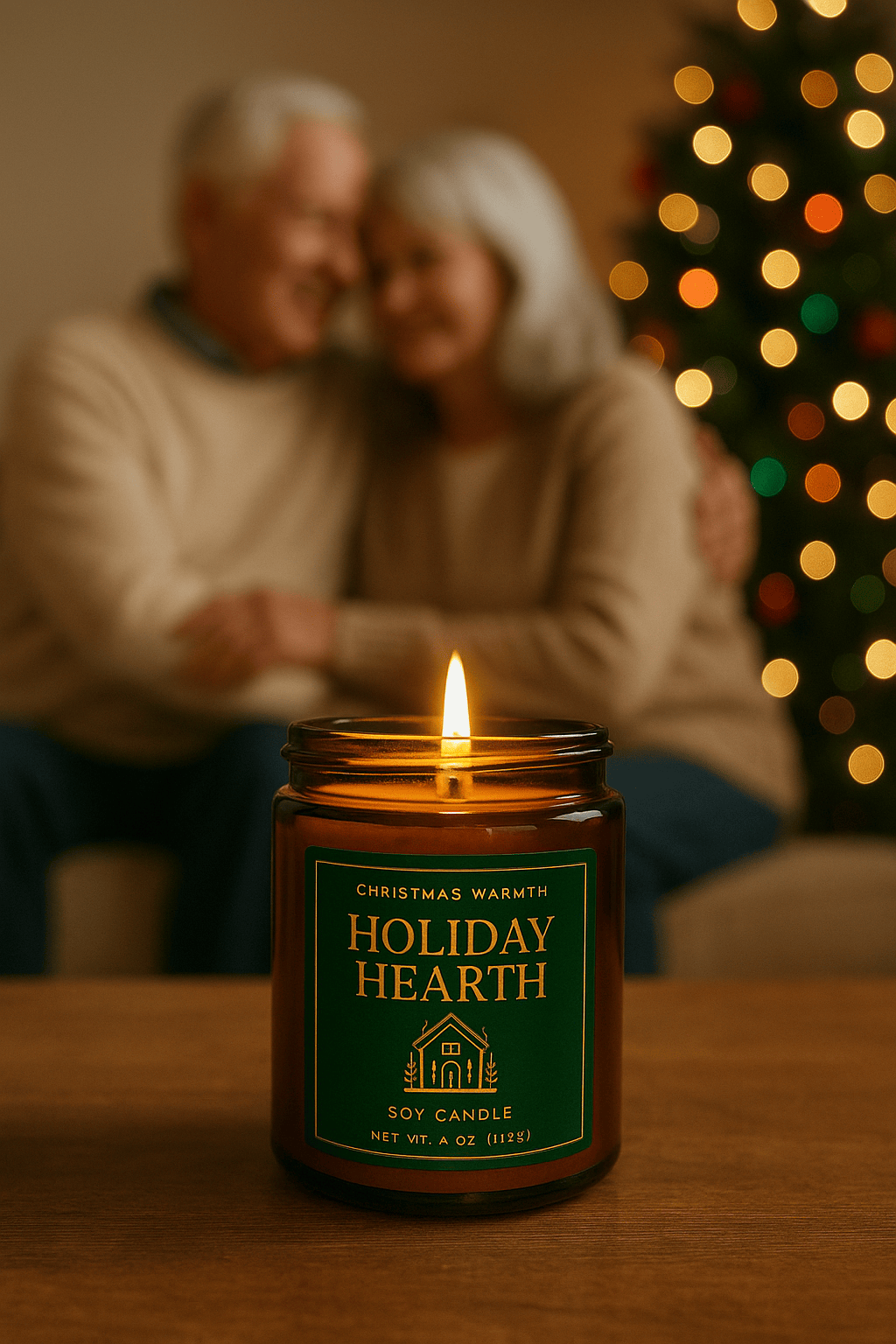 Printify Home Decor Holiday Hearth Scented Soy Candle - Cozy Aromatherapy in Amber Jar