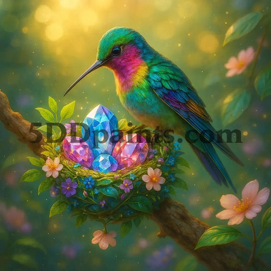5DDPaints.com arts and crafts kit Jewel Nest Hummingbird Diamond Painting Kit