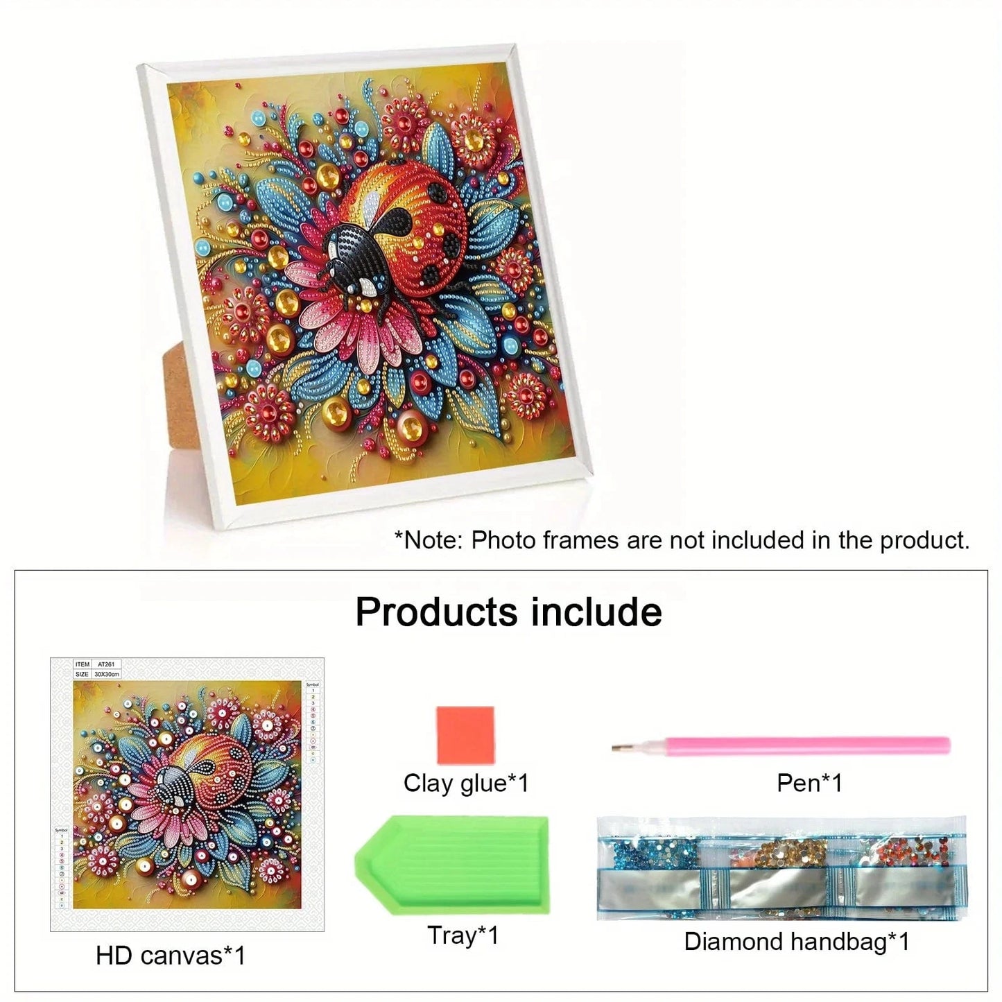 5DDpaints.com arts and crafts kit Flowers and ladybugs Lovely Ladybug Diamond Painting Kit - Partial Drill