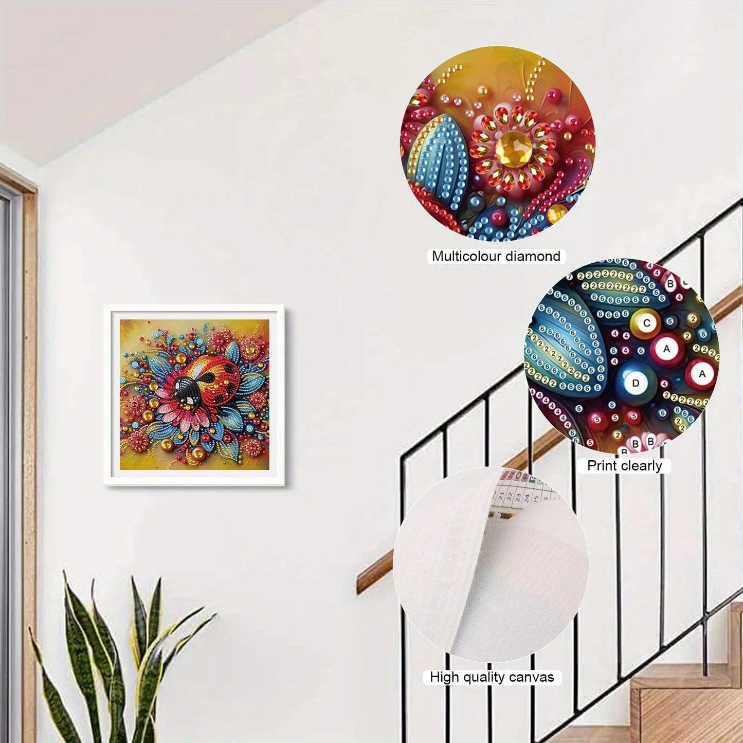 5DDpaints.com arts and crafts kit Flowers and ladybugs Lovely Ladybug Diamond Painting Kit - Partial Drill
