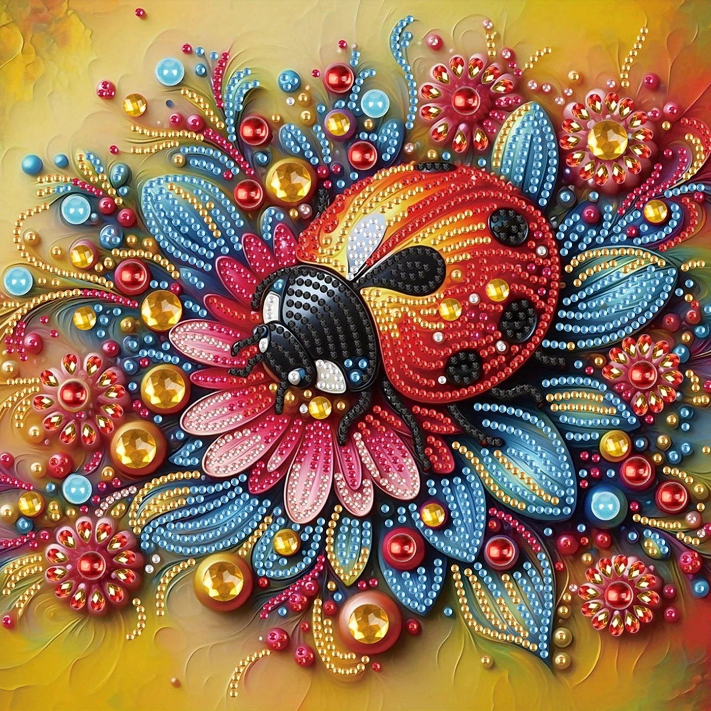 5DDpaints.com arts and crafts kit Flowers and ladybugs Lovely Ladybug Diamond Painting Kit - Partial Drill