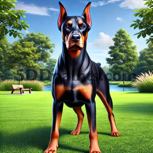 5DDPaints.com arts and crafts kit Loyal Guardian - Noble Doberman in the Park Diamond Painting