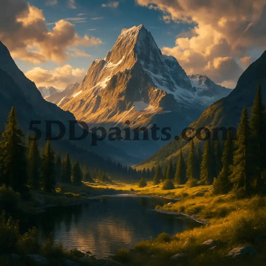 5DDPaints.com arts and crafts kit Majestic Mountain Sunrise Diamond Painting Kit
