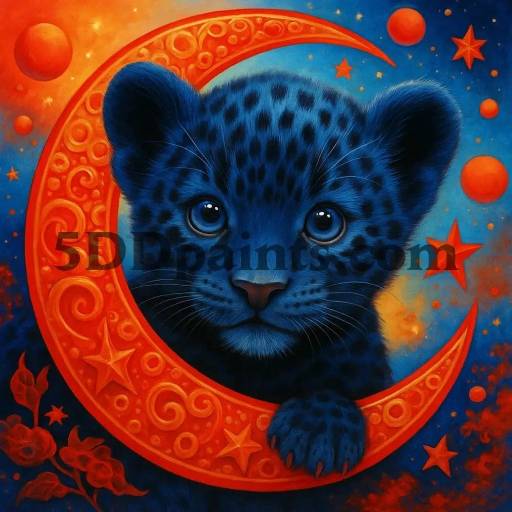 5DDPaints.com arts and crafts kit Midnight Cub & Moon Magic Diamond Painting