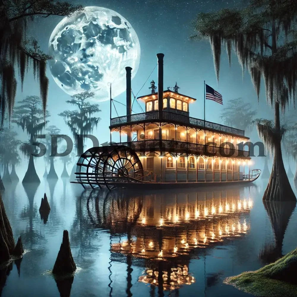 5DDPaints.com arts and crafts kit Moonlit Bayou Steamboat - Southern Charm Collection