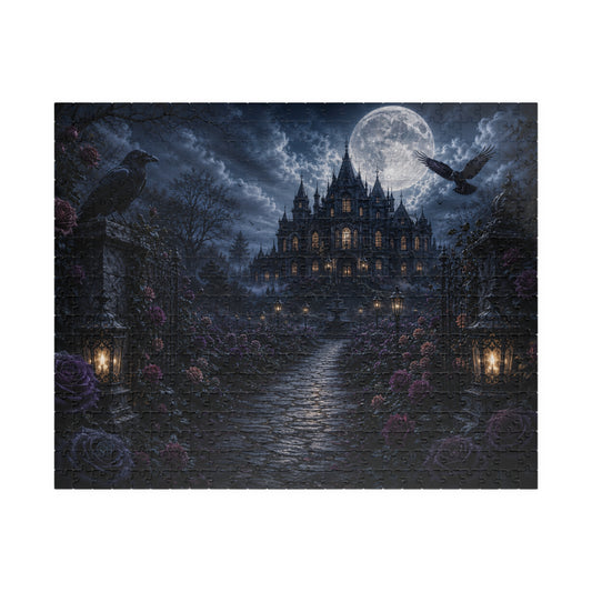 Printify Puzzle 520 pcs (Horizontal) Moonlit Gothic Mansion Jigsaw Puzzle | 520 or 1014 Pieces
