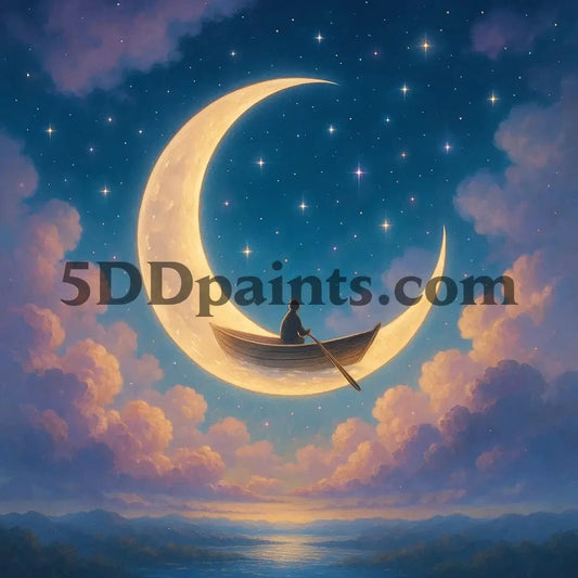 5DDPaints.com arts and crafts kit Moonlit Journey in a Dreamboat Diamond Painting