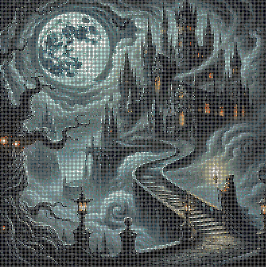 5DDPaints.com arts and crafts kit Mystical Gothic Castle Diamond Painting Kit