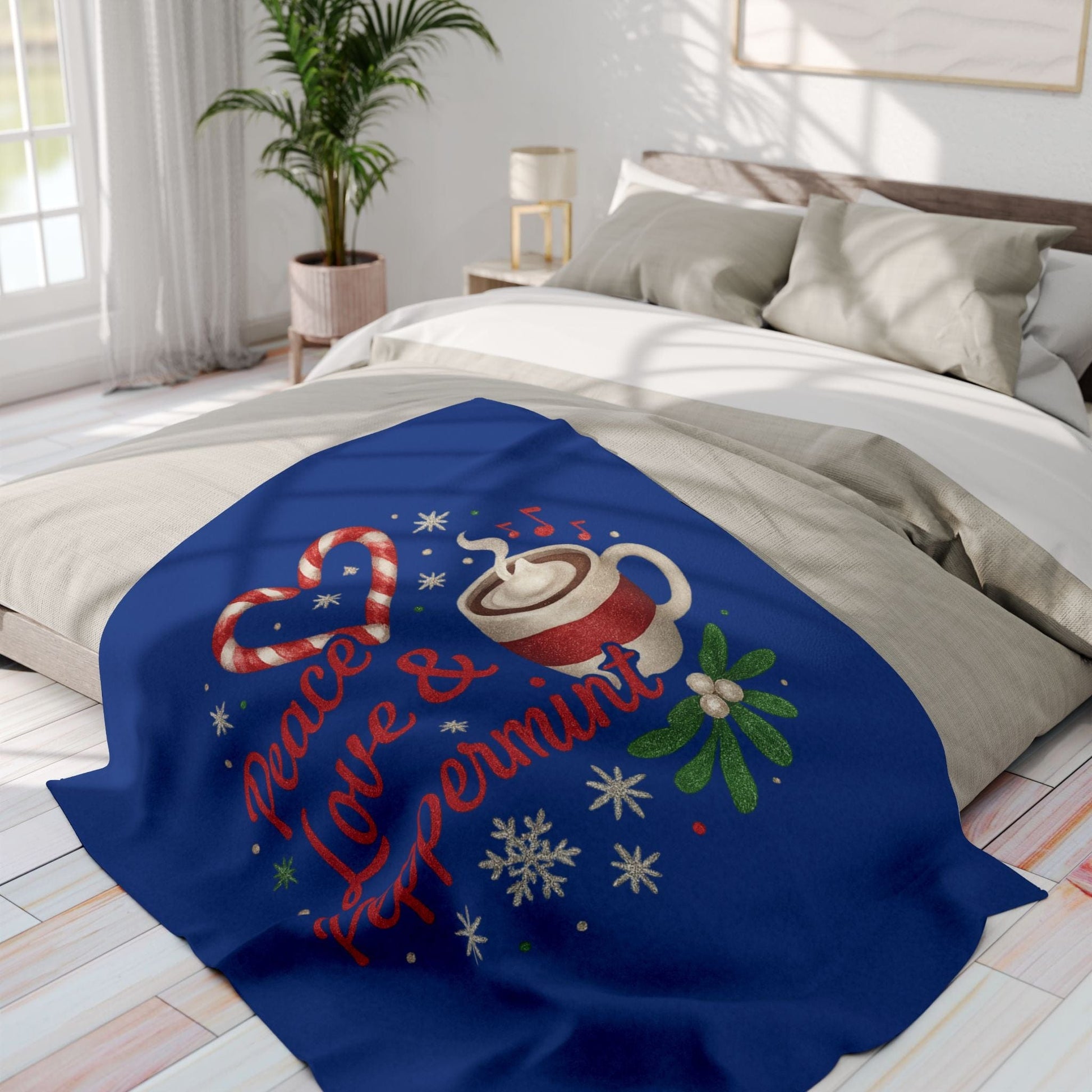 Printify Home Decor Peace, Love, and Peppermint - Festive Fleece Blanket