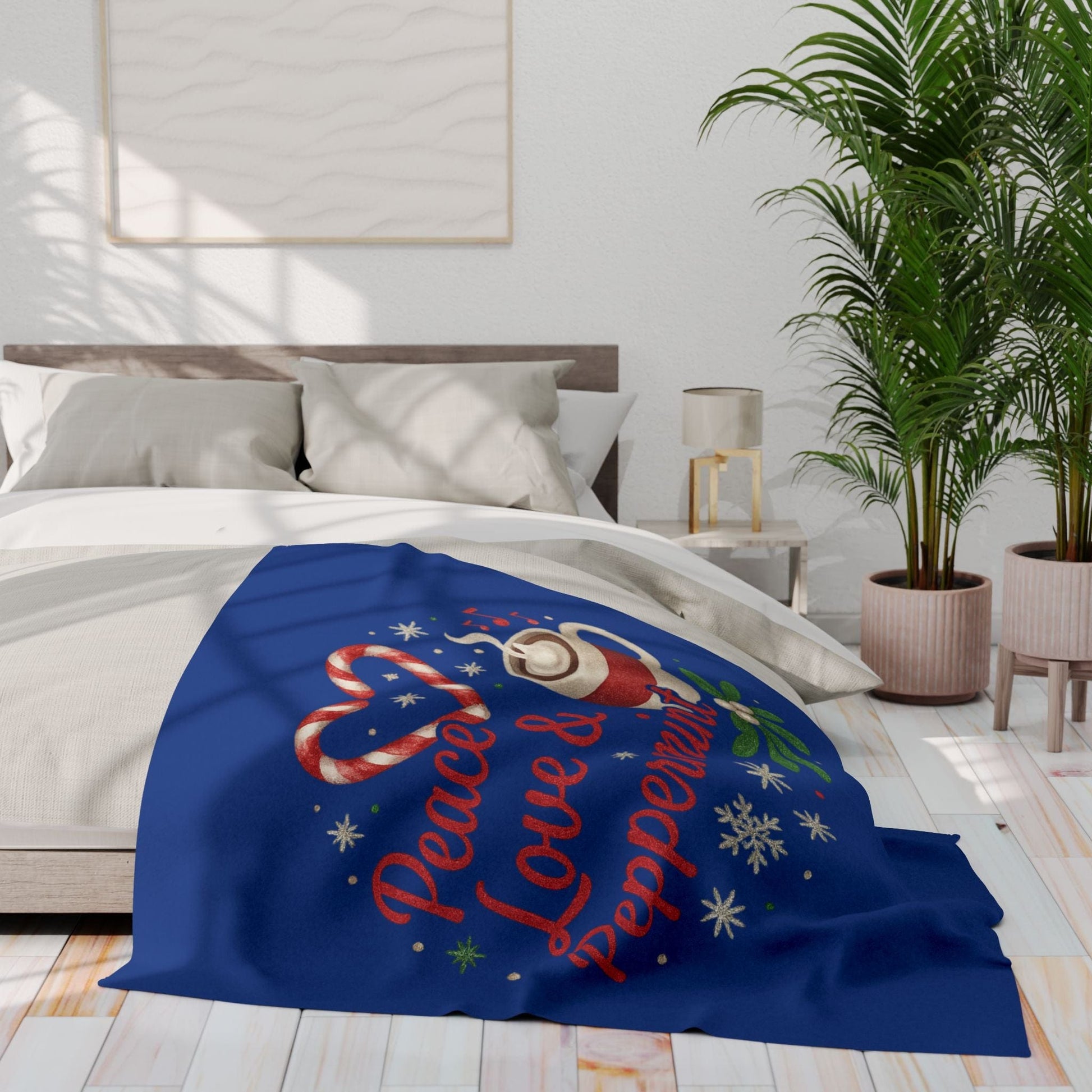 Printify Home Decor Peace, Love, and Peppermint - Festive Fleece Blanket