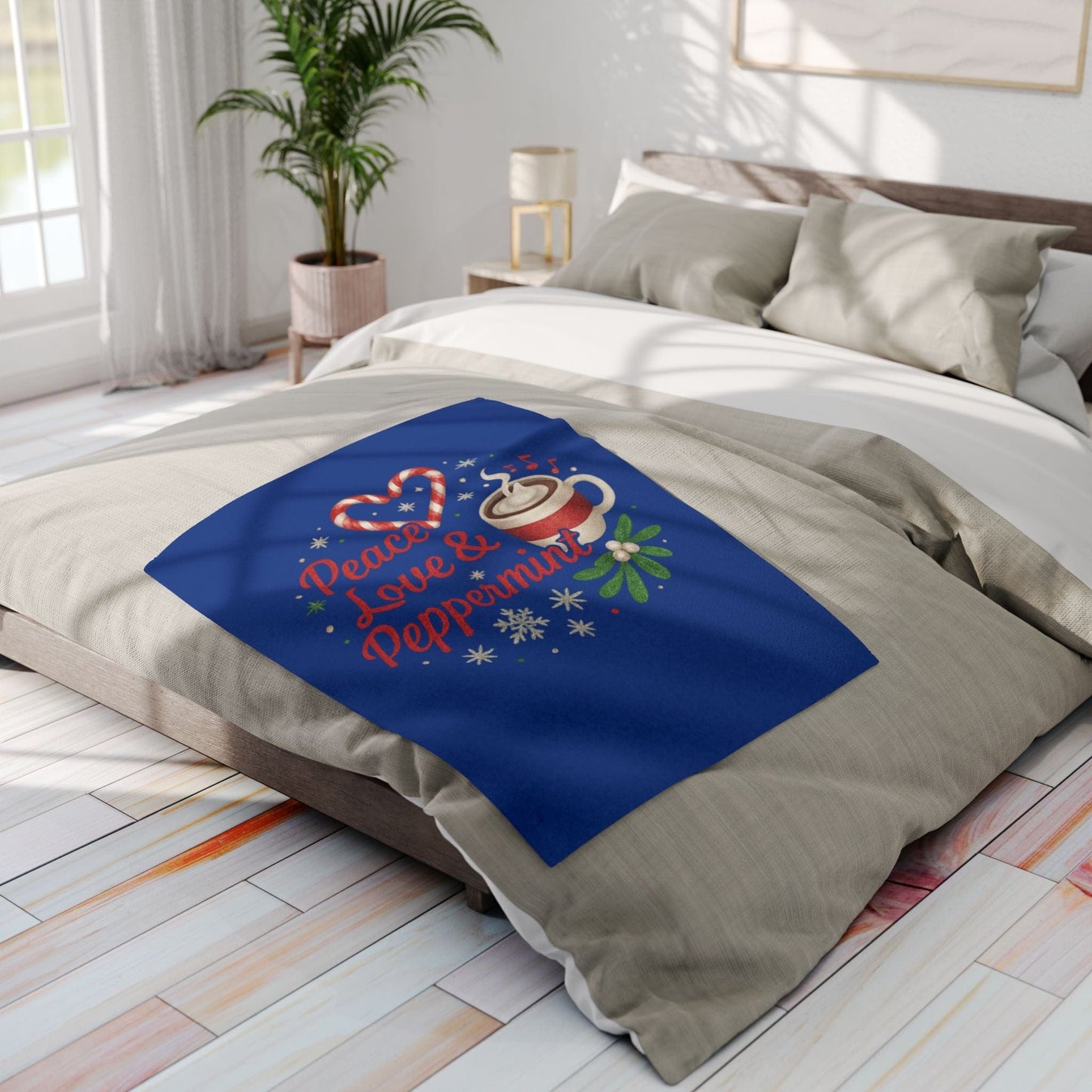 Printify Home Decor Peace, Love, and Peppermint - Festive Fleece Blanket