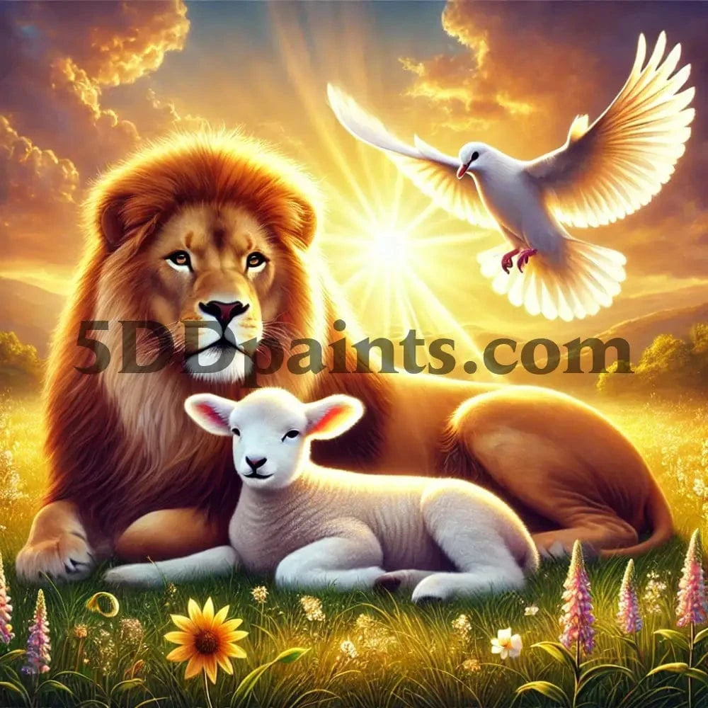5DDPaints.com arts and crafts kit Peaceful Kingdom – Lion and Lamb Diamond Painting Kit