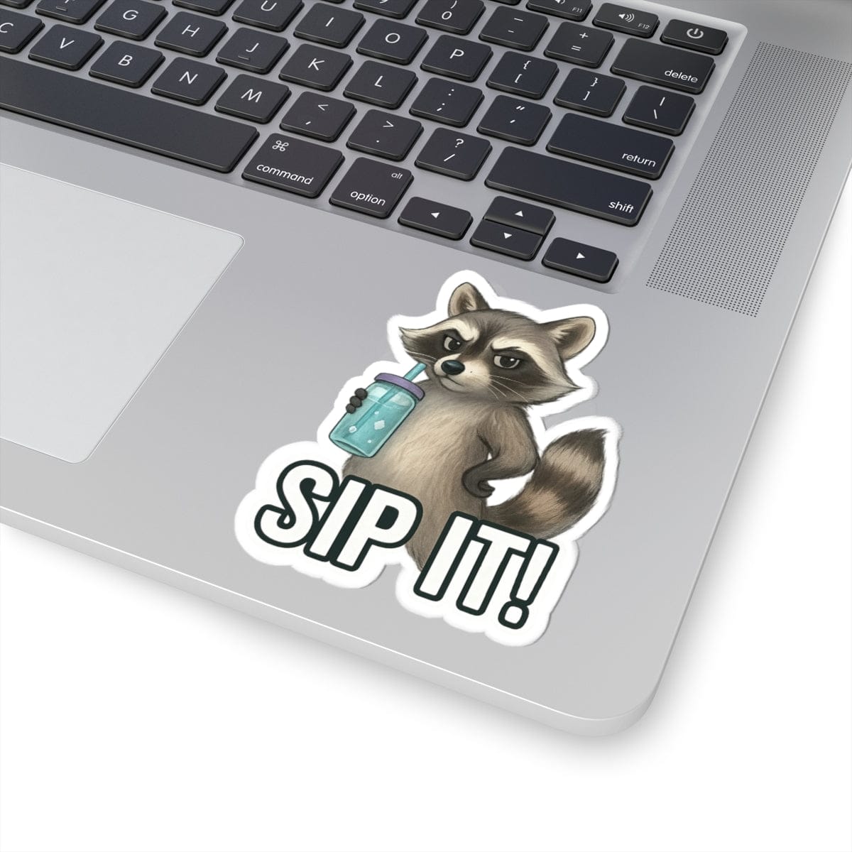 Printify Paper products Playful Raccoon 'Sip It!' Kiss-Cut Stickers | Fun Laptop Decor & Gifts