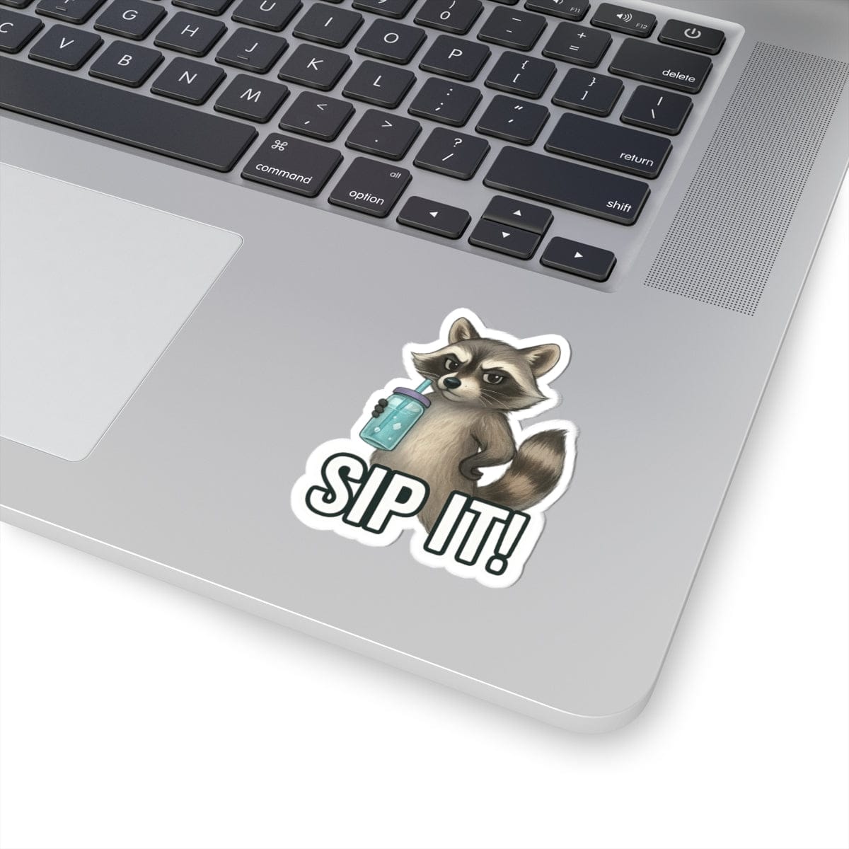 Printify Paper products Playful Raccoon 'Sip It!' Kiss-Cut Stickers | Fun Laptop Decor & Gifts