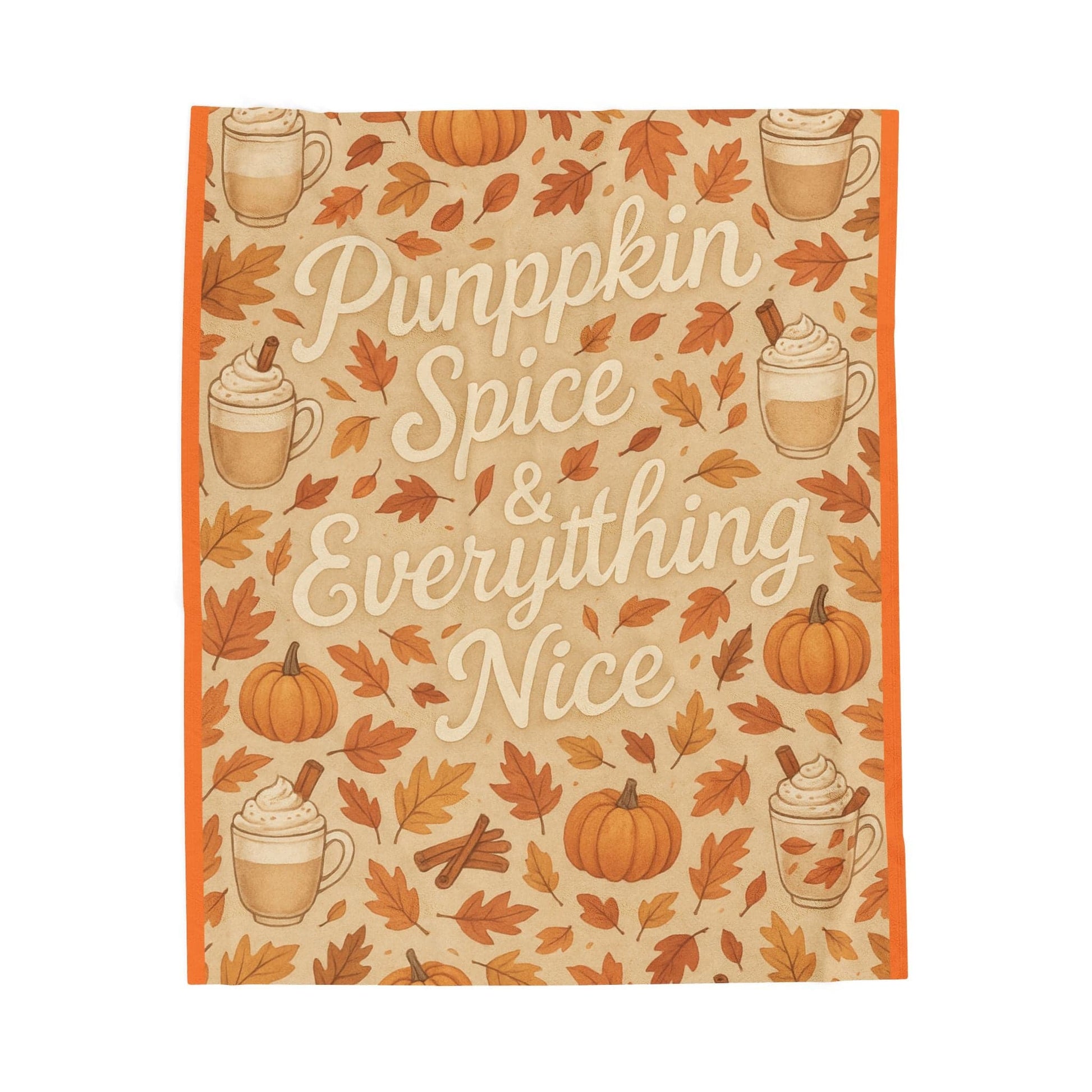 Printify All Over Prints 50" × 60" Pumpkin Spice & Everything Nice, Autumn Decor - Cozy Fall Velveteen Plush Blanket