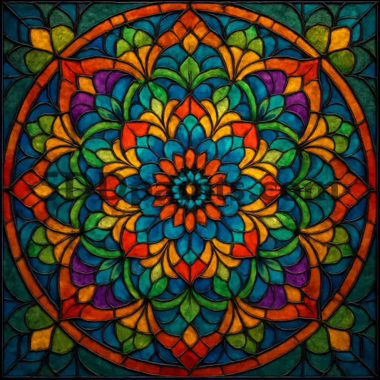 5DDPaints.com arts and crafts kit Radiant Harmony - Stained Glass Mandala Diamond Painting