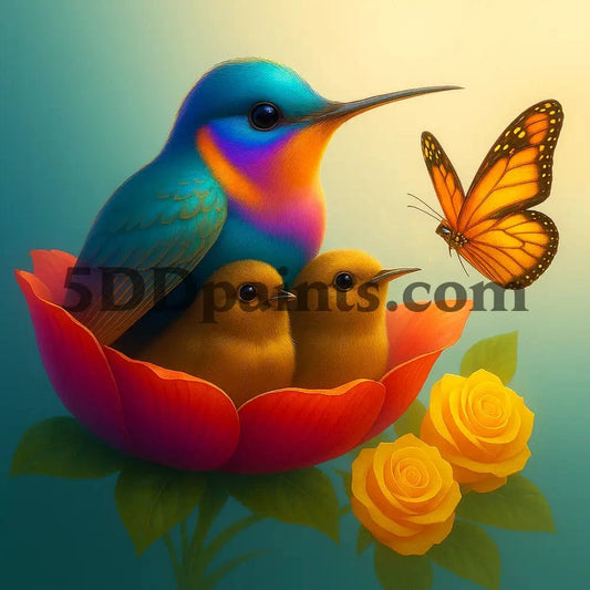 5DDPaints.com arts and crafts kit Rainbow Hummingbird Nestled in Bloom Diamond Painting Kit