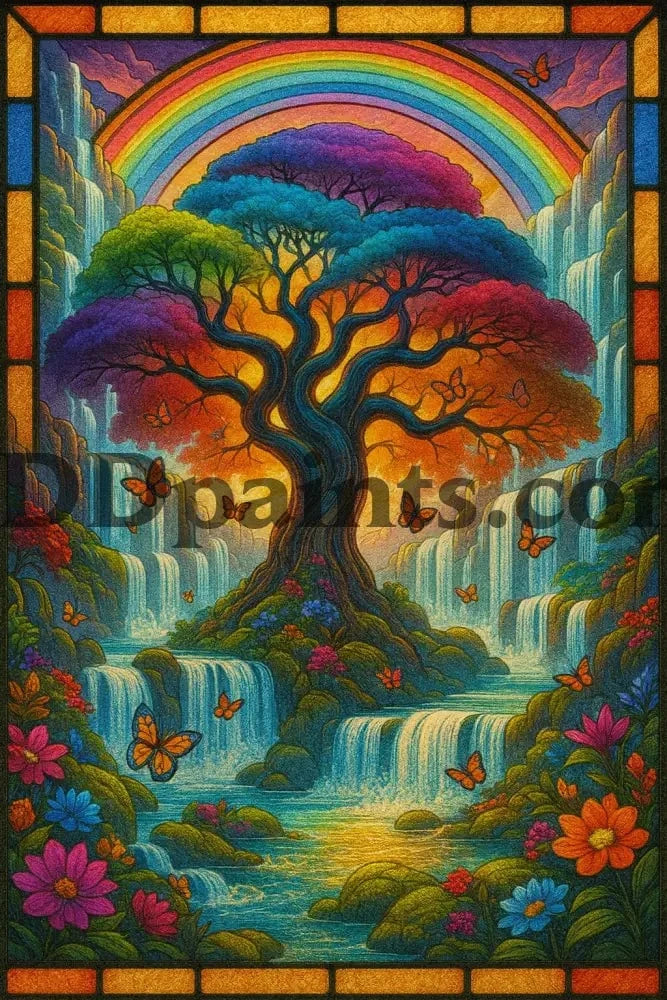 5DDPaints.com arts and crafts kit Rainbow Tree of Life Waterfall Diamond Painting Kit