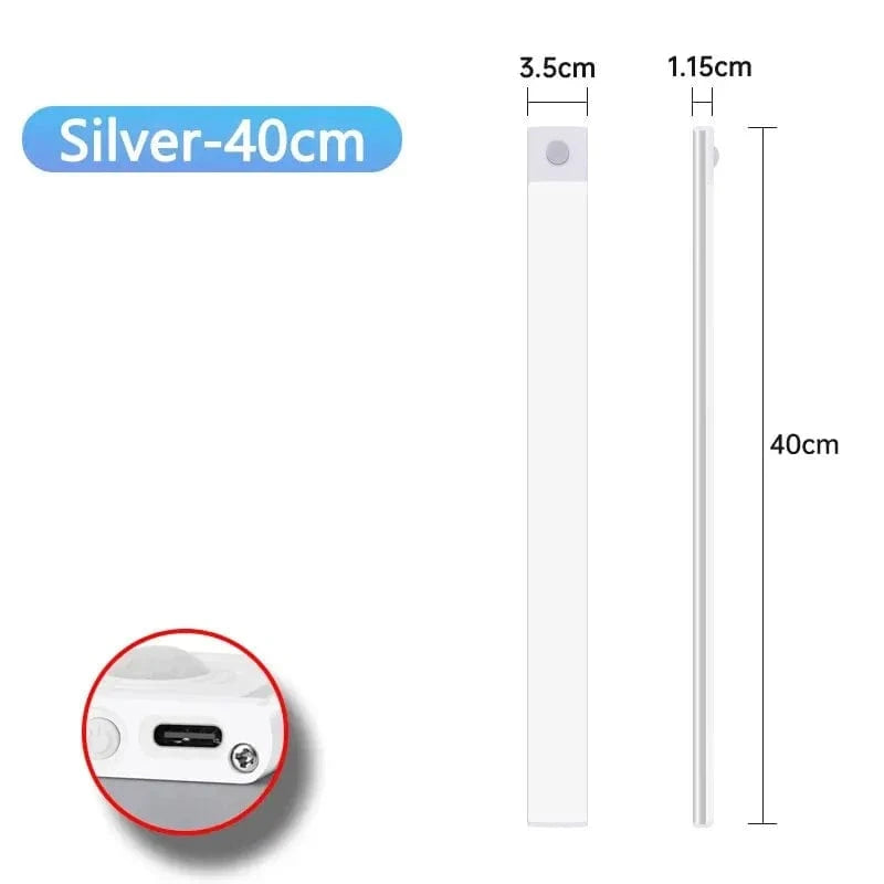 Amazello lights Silvery 40CM Rechargeable Motion Sensor LED Cabinet Light