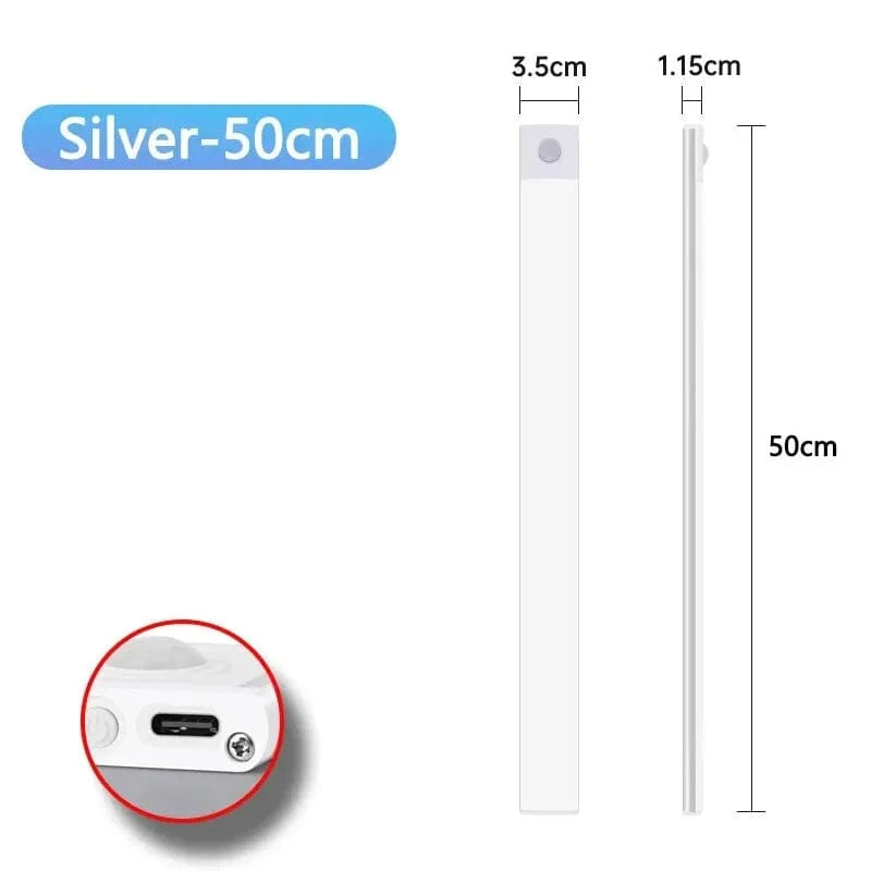 Amazello lights Silvery 50CM Rechargeable Motion Sensor LED Cabinet Light