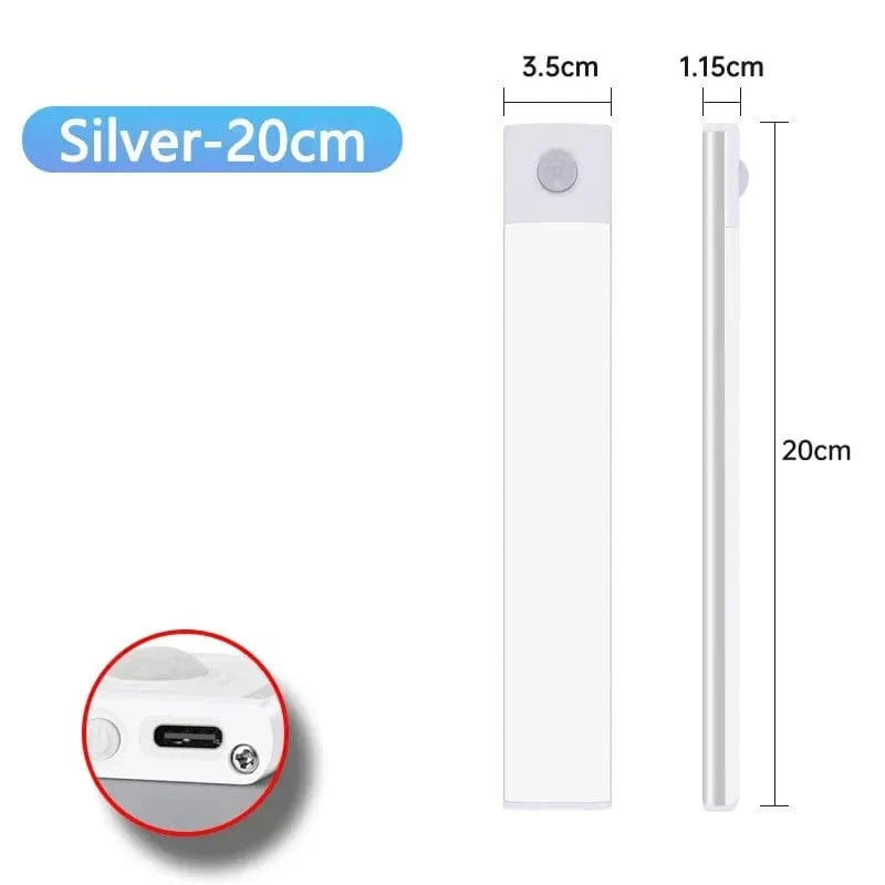 Amazello lights Silvery 20CM Rechargeable Motion Sensor LED Cabinet Light