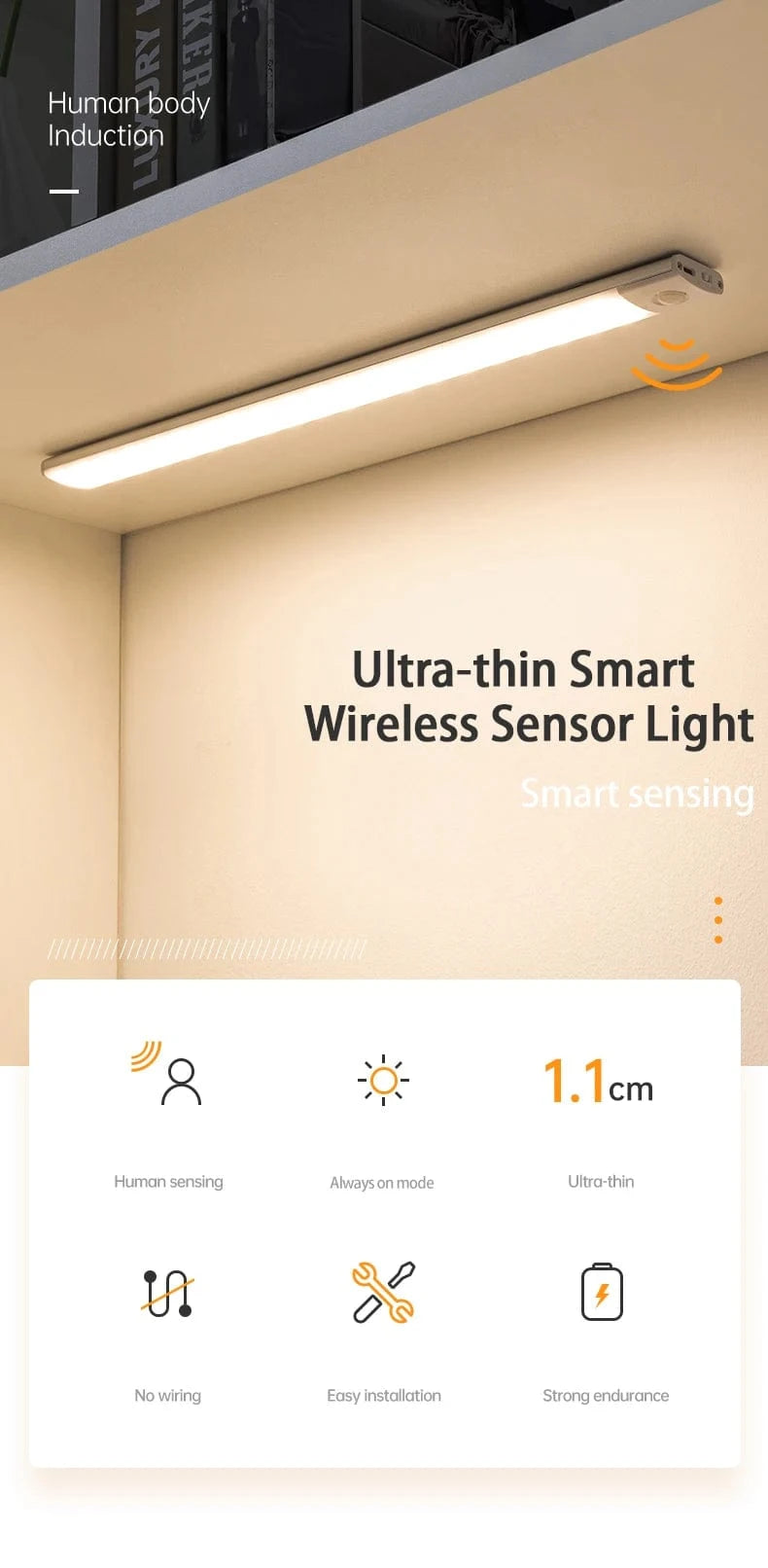 Amazello lights Rechargeable Motion Sensor LED Cabinet Light