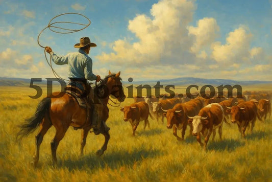 5DDPaints.com arts and crafts kit Rider of the Open Range Diamond Painting Kit