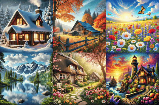 5DDPaints.com Arts & Crafts Seasonal Landscapes Collection – Cozy Cottages, Wildflowers & Scenic Nature Art