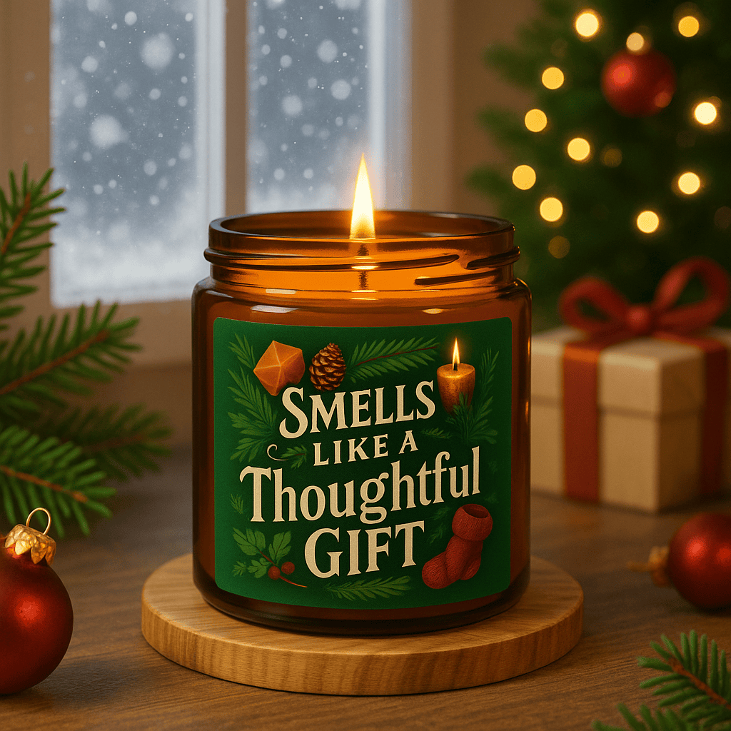 Printify Home Decor 4oz / Amber / Christmas Warmth Smells Like a Thoughtful Gift Candle — Scented Soy Amber Jar - Green Christmas