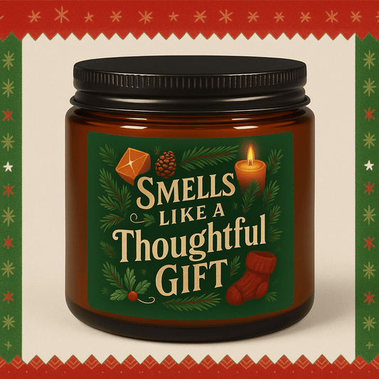 Printify Home Decor 4oz / Amber / Christmas Warmth Smells Like a Thoughtful Gift Candle — Scented Soy Amber Jar - Green Christmas