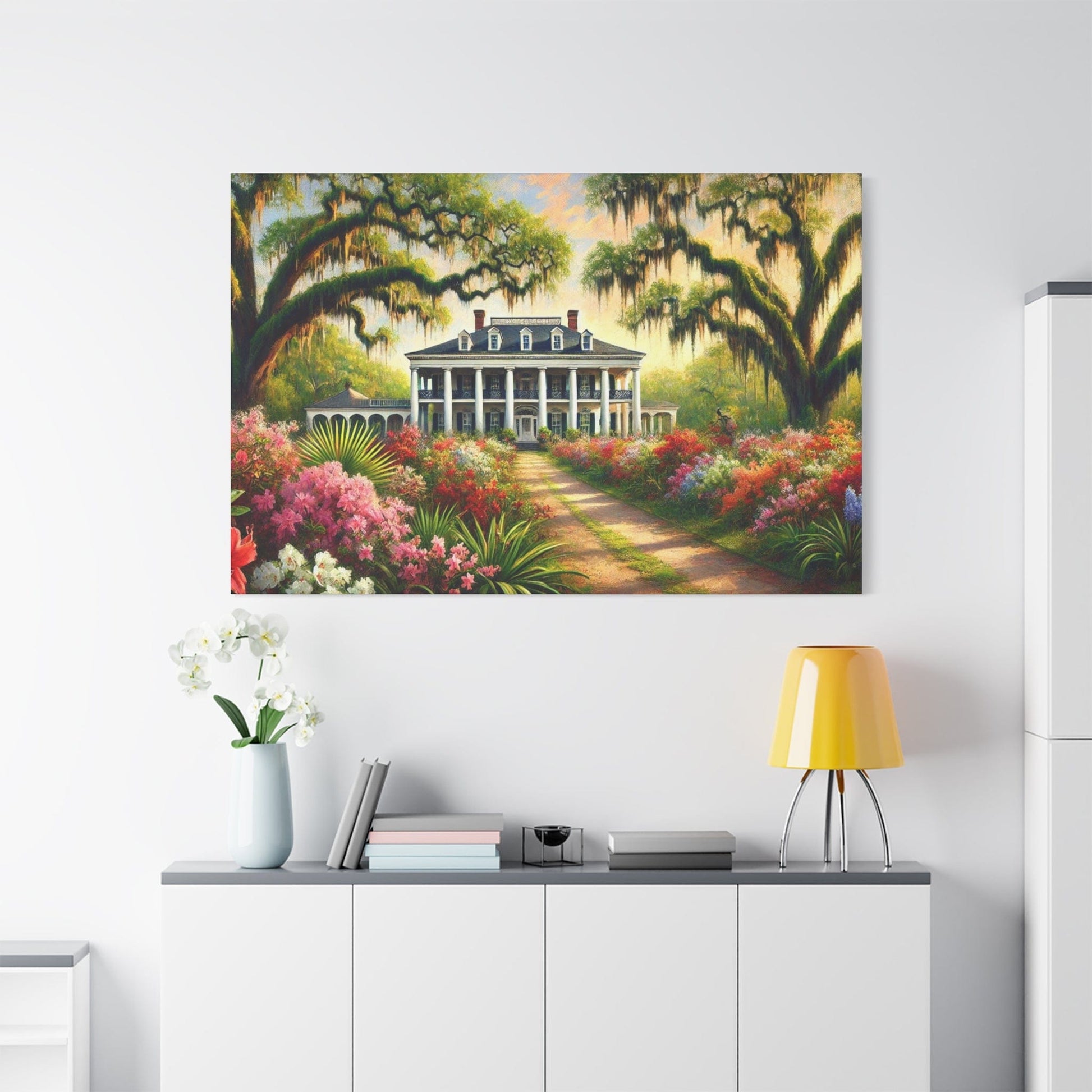 Printify Canvas Southern Bloom Estate – Grand Manor Garden Canvas Wall Art