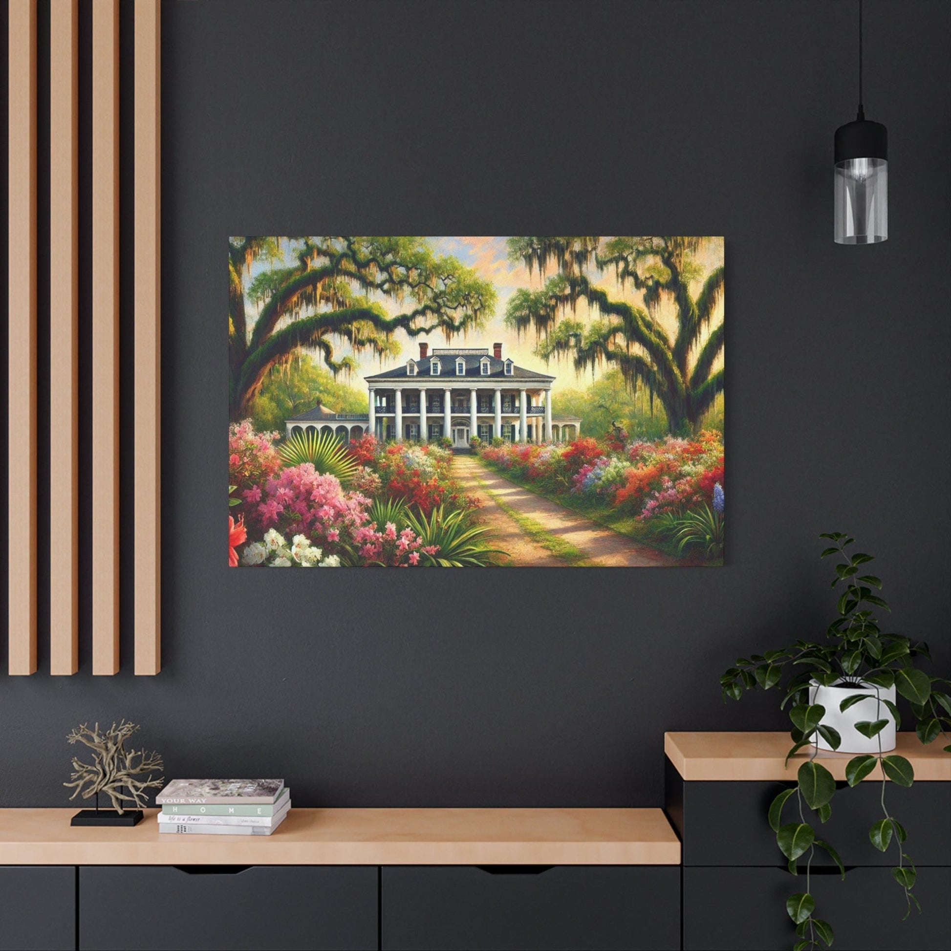 Printify Canvas Southern Bloom Estate – Grand Manor Garden Canvas Wall Art