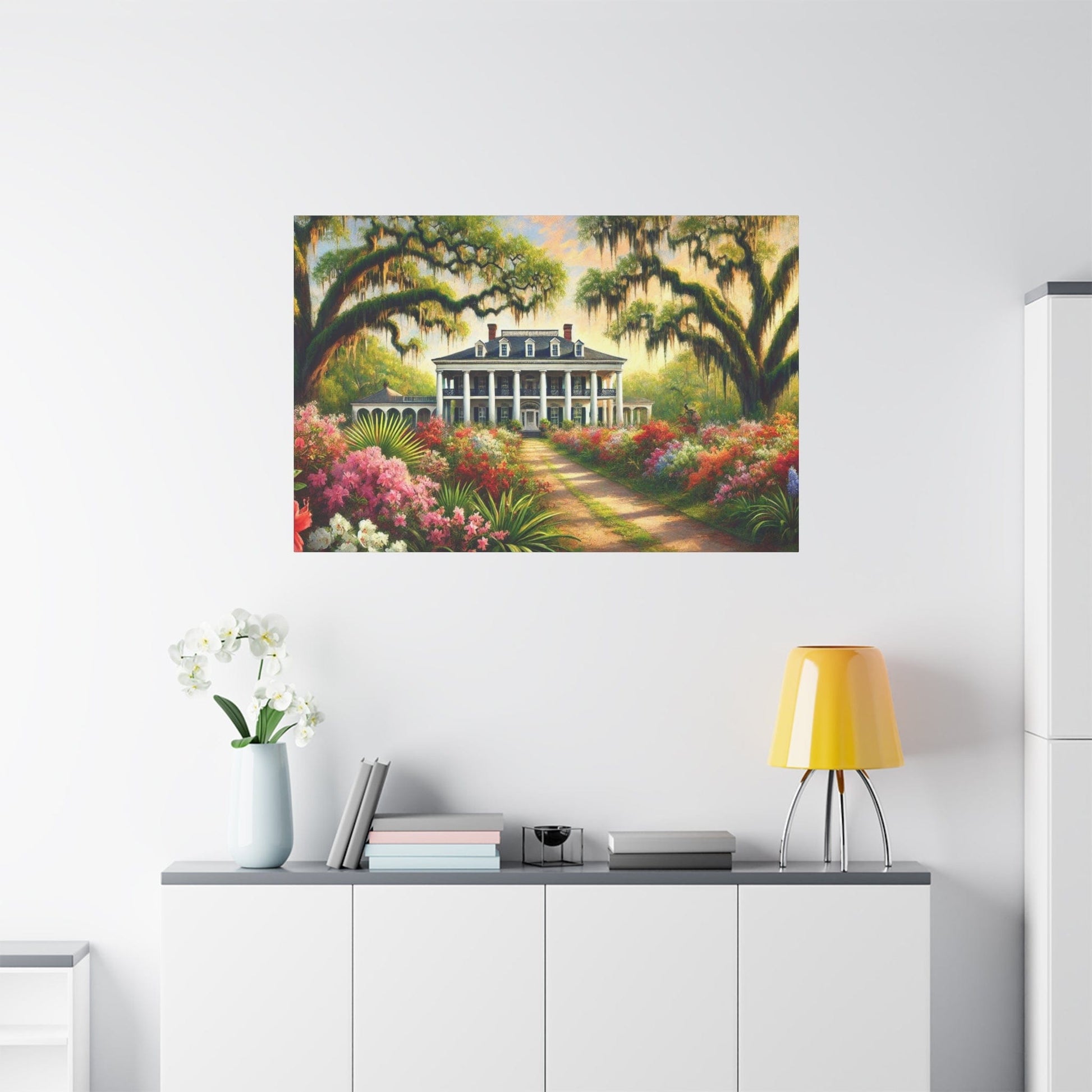 Printify Canvas Southern Bloom Estate – Grand Manor Garden Canvas Wall Art