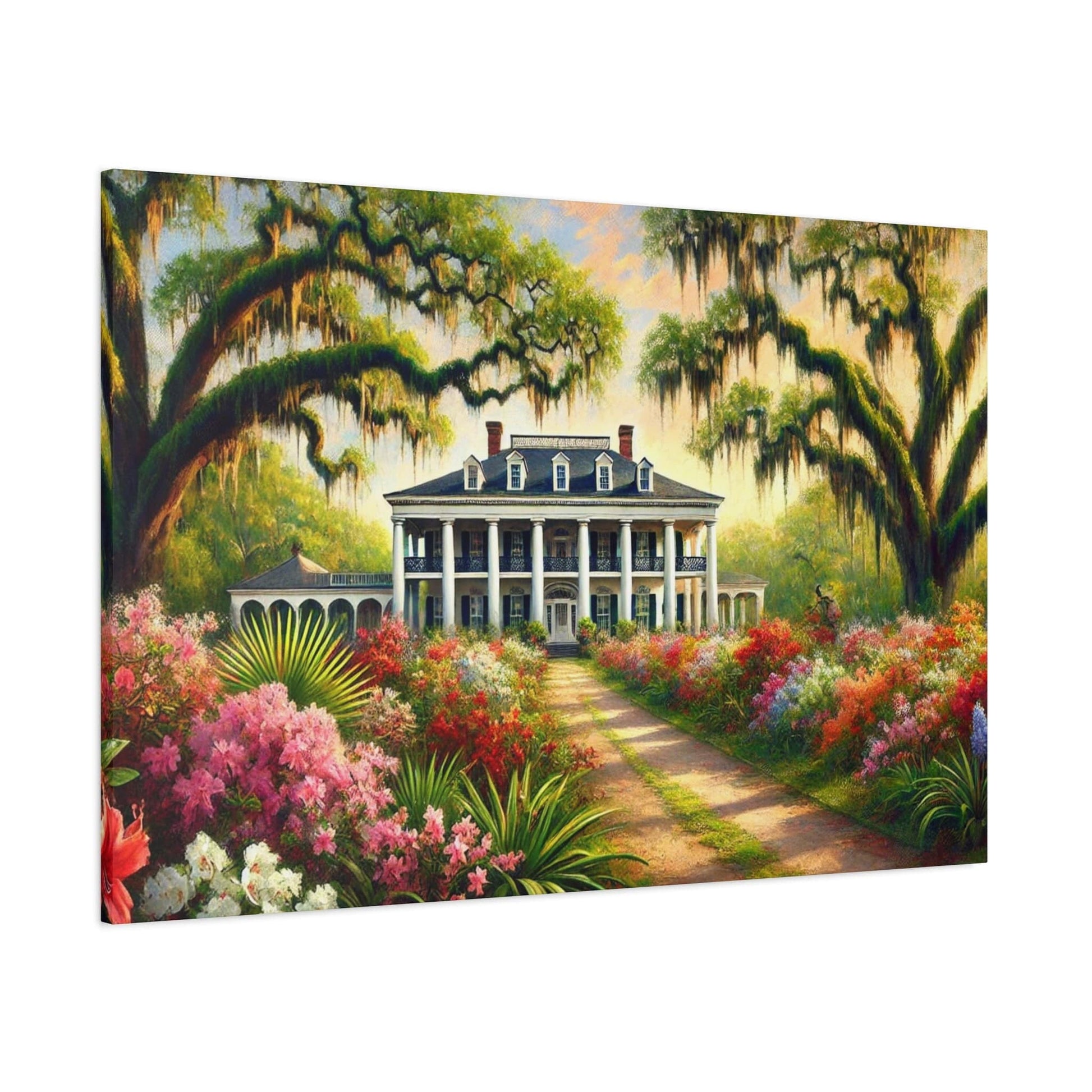 Printify Canvas Southern Bloom Estate – Grand Manor Garden Canvas Wall Art