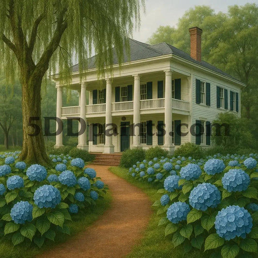 5DDPaints.com arts and crafts kit Southern Charm - Hydrangea Path to Home Diamond Painting