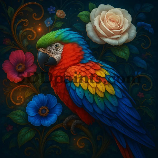 5DDPaints.com Arts & Crafts Stained Glass Animals with Flowers – Wolf, Parrot, Elephant & Sloth Digital Bundle