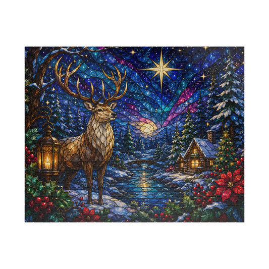 Printify Puzzle 520 pcs (Horizontal) Stained Glass Winter Stag Jigsaw Puzzle | 520 or 1014 Pieces