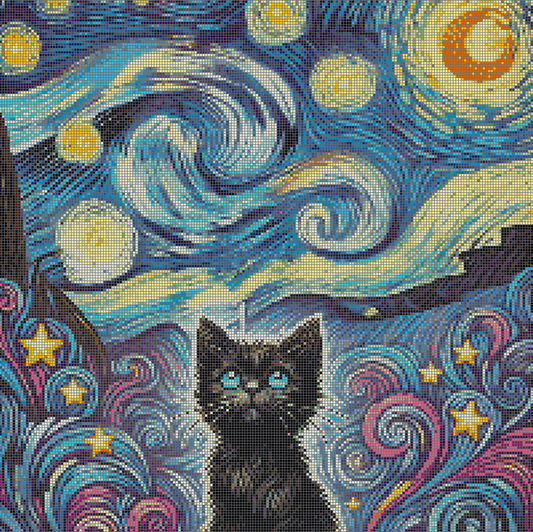 5DDPaints.com arts and crafts kit Starry Night Wonder Cat Diamond Painting Kit