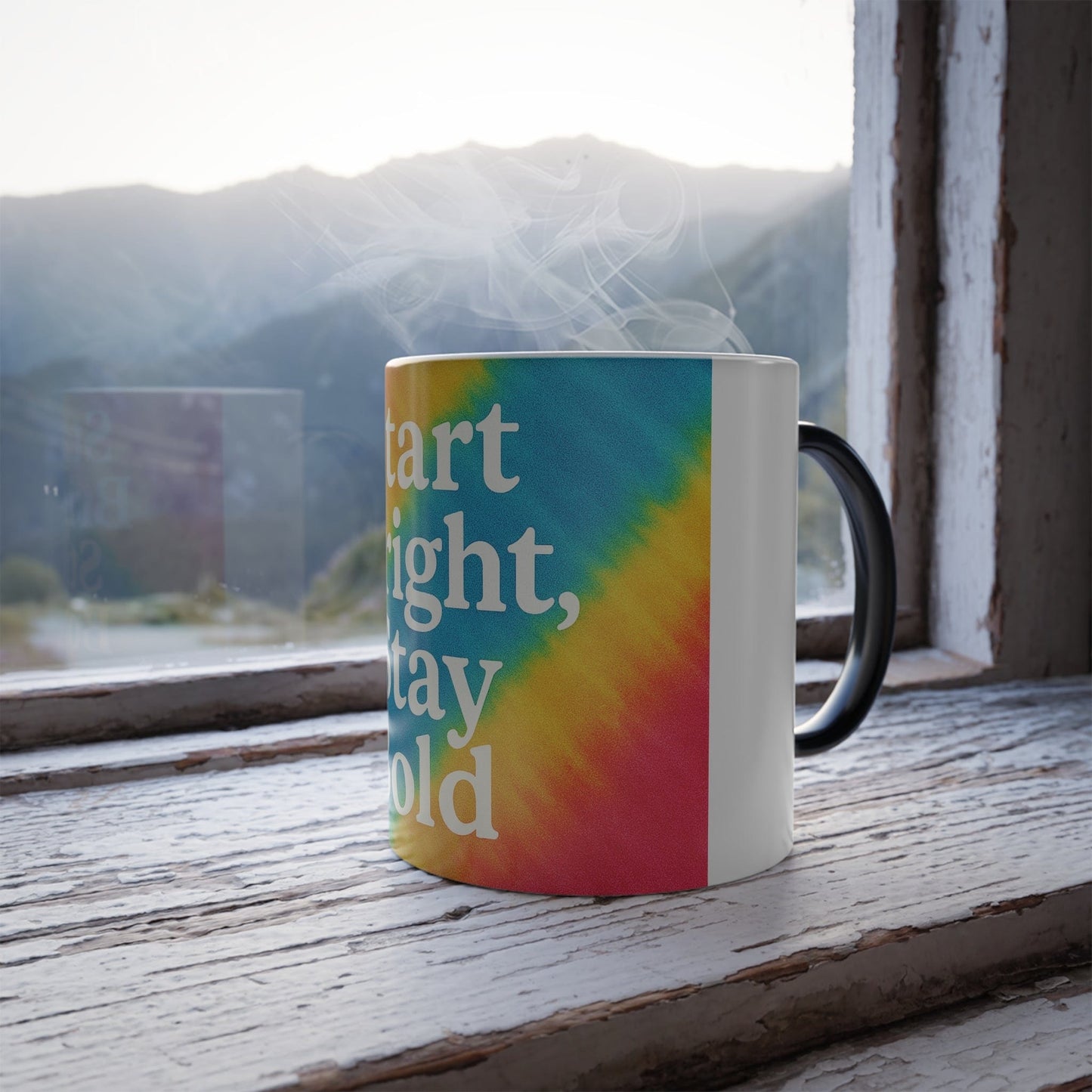 Printify Mug 11oz Start Bright, Stay Bold Color Morphing Mug – Heat-Reactive Magic Coffee Cup