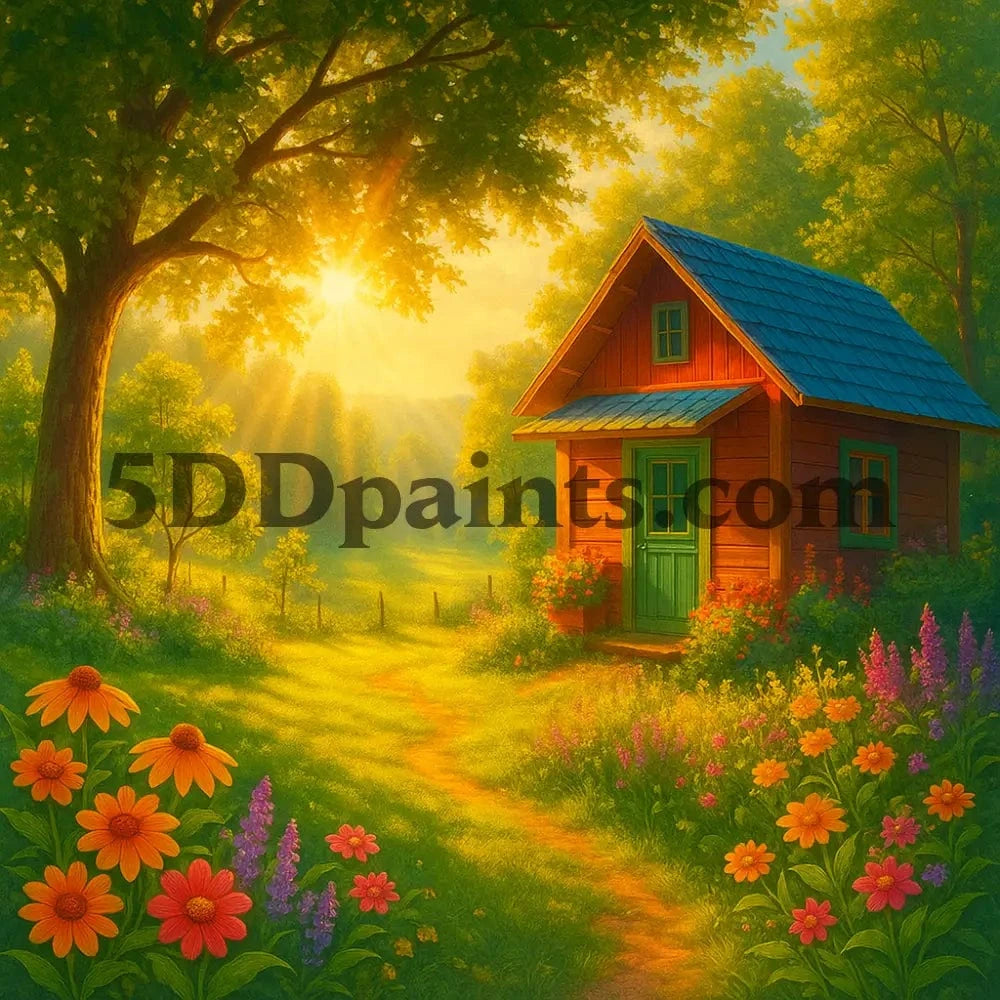 5DDPaints.com arts and crafts kit Sun-Kissed Cottage Garden Diamond Painting Kit