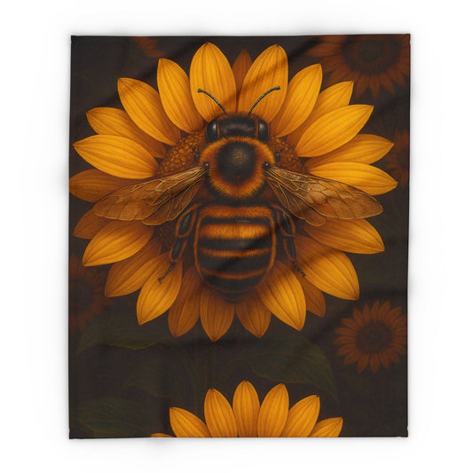 Printify Home Decor 50" × 60" Sunflower Bee Fleece Blanket — Cozy Floral Honeybee Throw