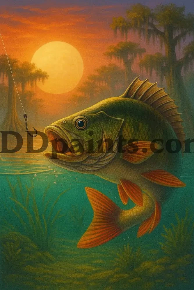 5DDPaints.com arts and crafts kit Sunset Bass Catch Diamond Painting Kit