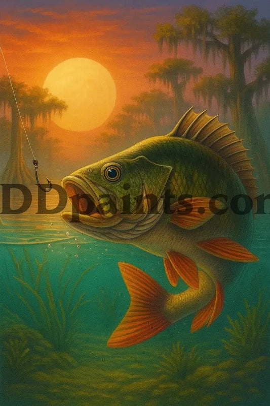 5DDPaints.com arts and crafts kit Sunset Bass Catch Diamond Painting Kit