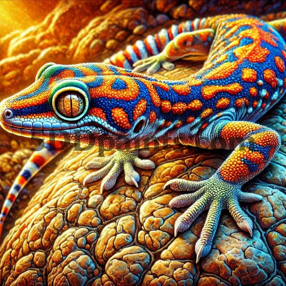 5DDPaints.com arts and crafts kit Sunset Gecko Glow Diamond Painting Kit