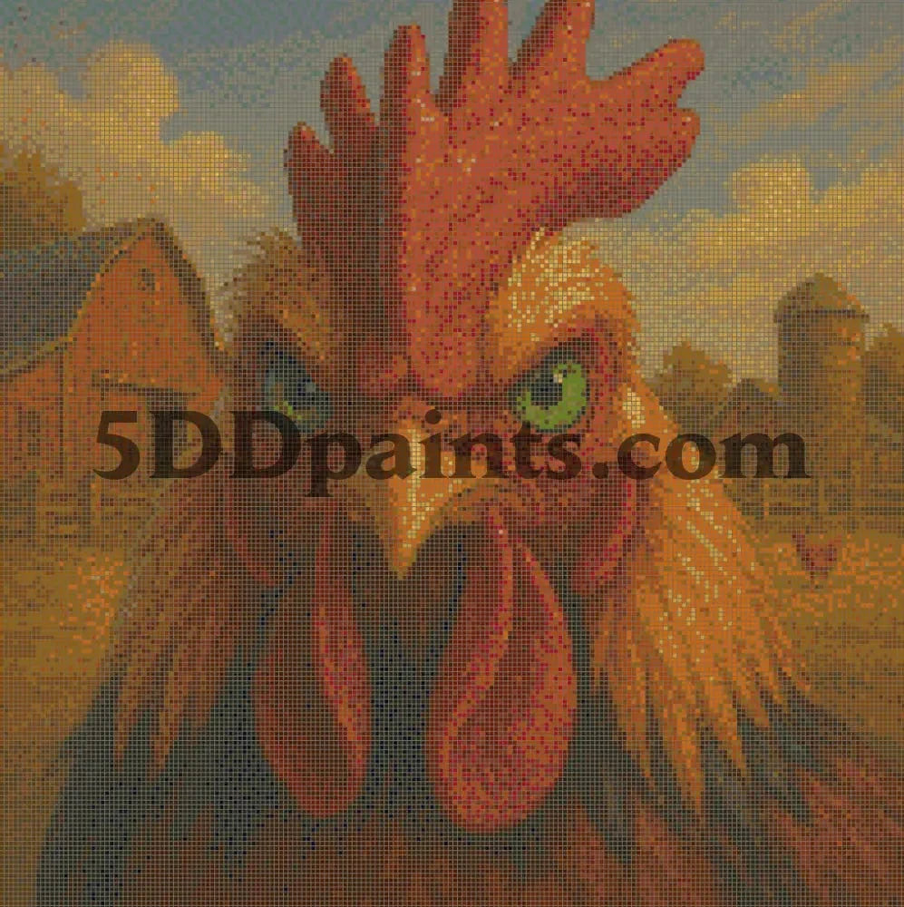 5DDPaints.com arts and crafts kit "The Watchful Rooster" Diamond Painting Kit