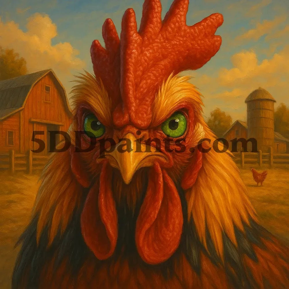 5DDPaints.com arts and crafts kit "The Watchful Rooster" Diamond Painting Kit
