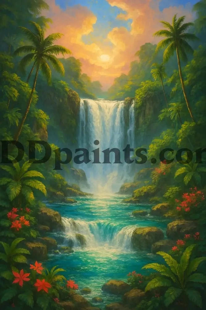 5DDPaints.com arts and crafts kit Tropical Tranquility Falls Diamond Painting Kit