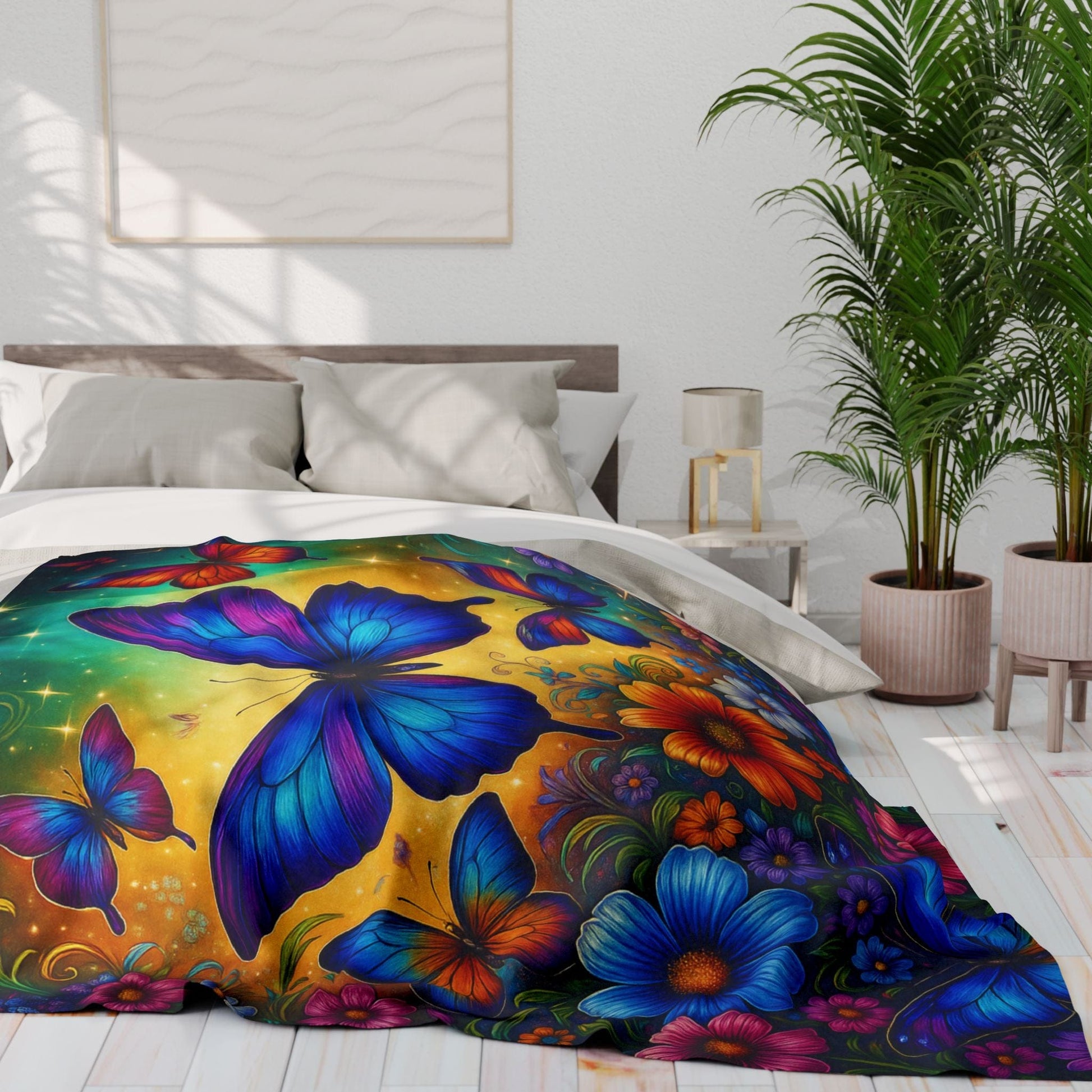 Printify Home Decor Vibrant Butterfly Floral Arctic Fleece Blanket