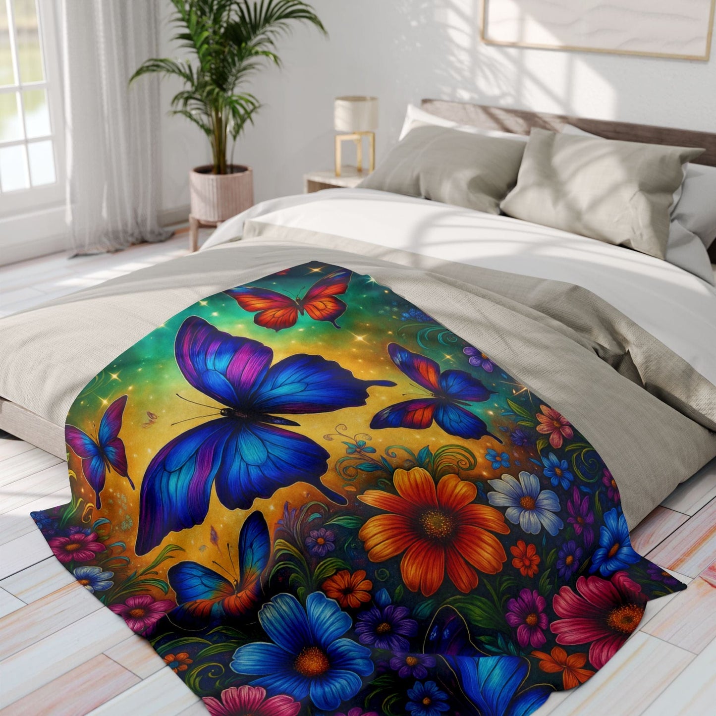 Printify Home Decor Vibrant Butterfly Floral Arctic Fleece Blanket